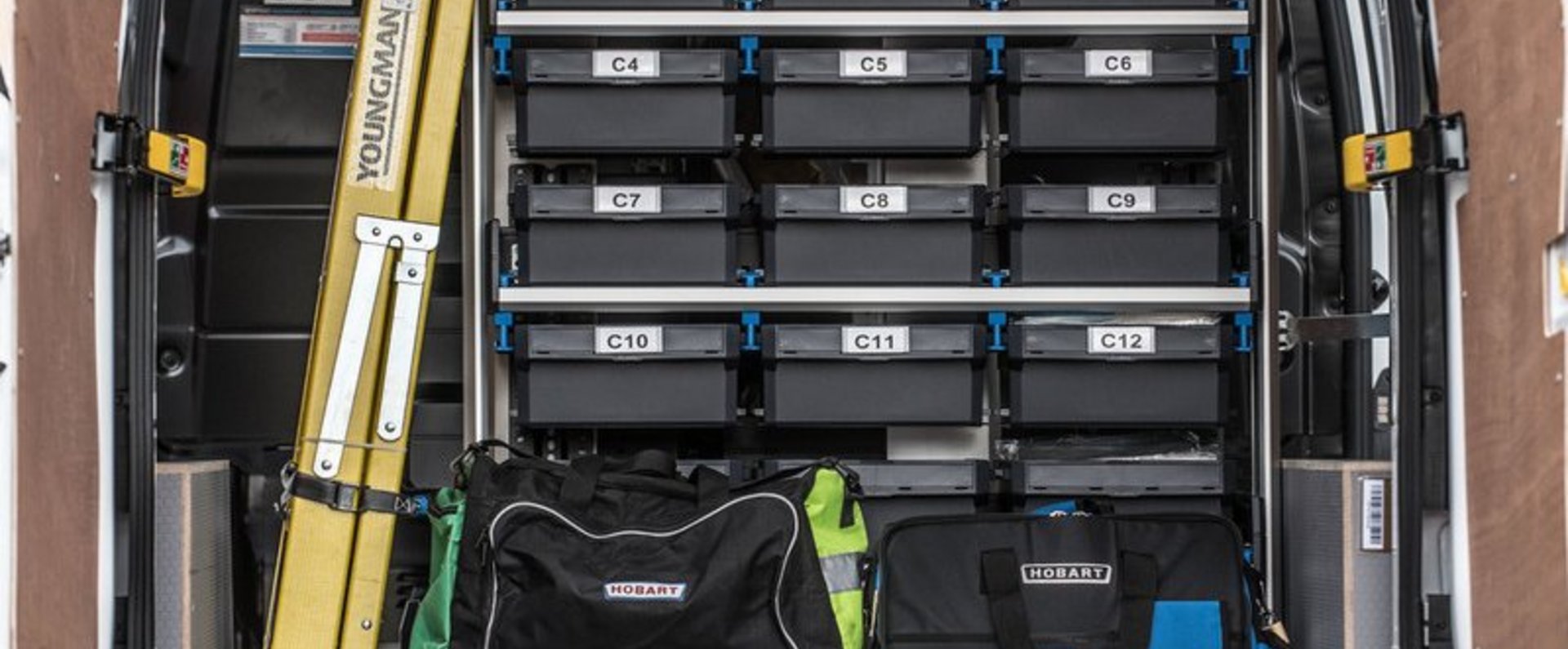 HOBART Service van racking with spare part items